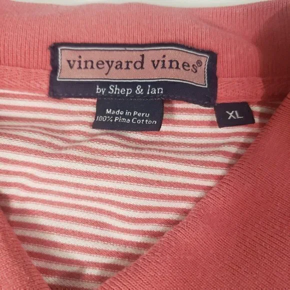 Vineyard Vines Mens XL / X-Large Pink White Striped Polo Whale Logo 100%‎ Cotton - Picture 4 of 5